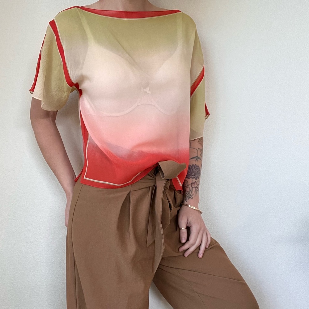 Kay Unger Sheer 💯 silk top blouse flowy boho women's size medium
